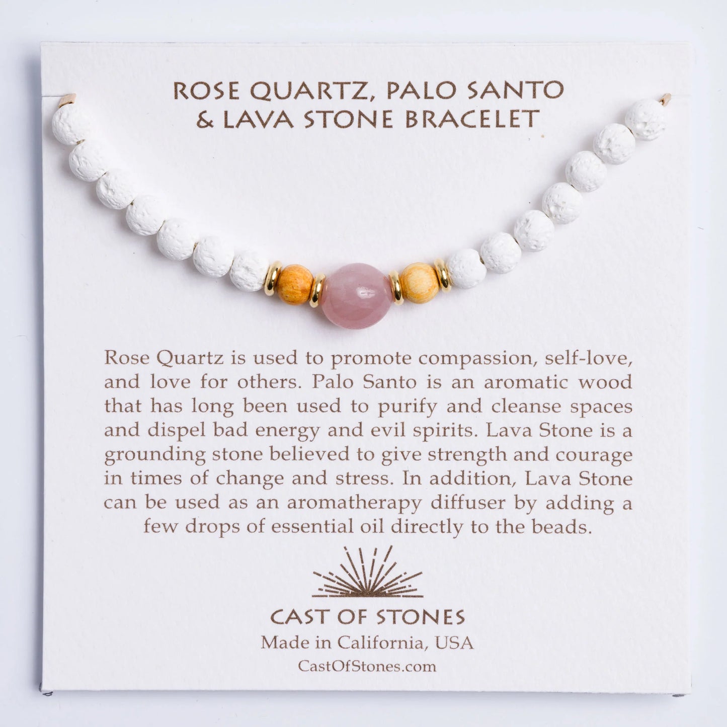 Rose Quartz, Lava Stone and Palo Santo Bracelet