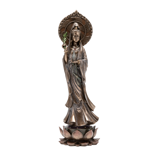 Bronze Kuan Yin Statue with Willow Branch