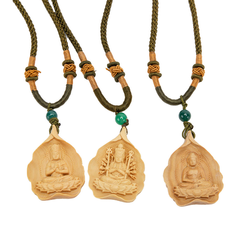 Wooden buddha deals necklace