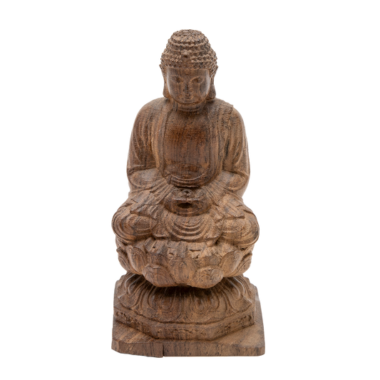 Wooden Buddha on Lotus Throne Statue - 6"