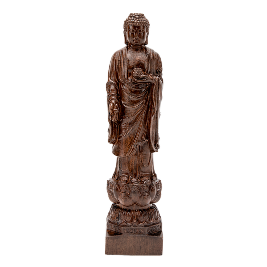 Wooden Standing Buddha Statue - 10"