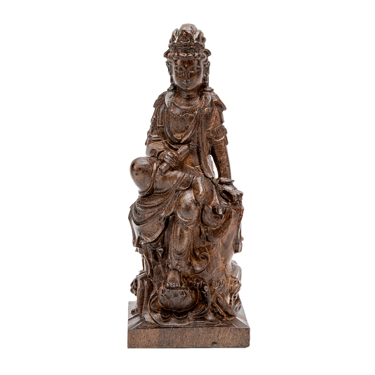 Wooden Seated Kuan Yin Statue - 9"