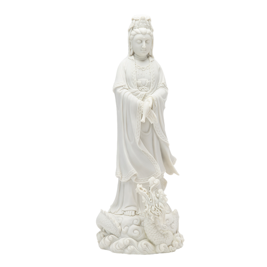 Marble Quan Yin and Dragon Statue