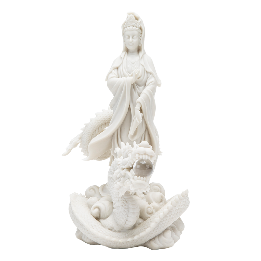 Marble Quan Yin Riding Dragon Statue