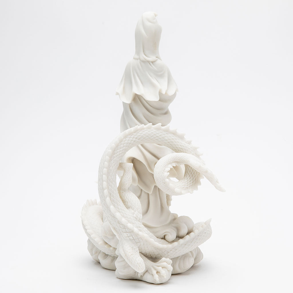 Marble Quan Yin Riding Dragon Statue
