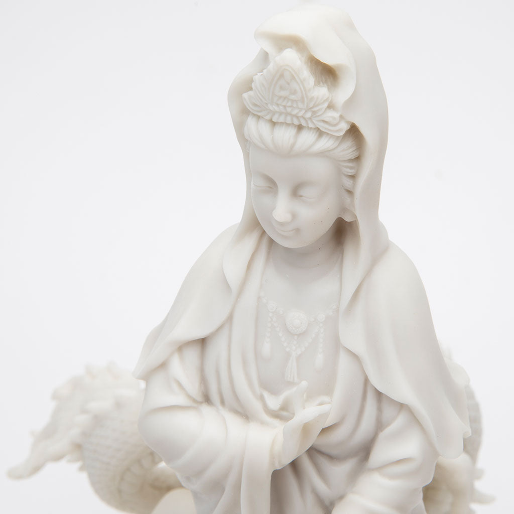 Marble Quan Yin Riding Dragon Statue