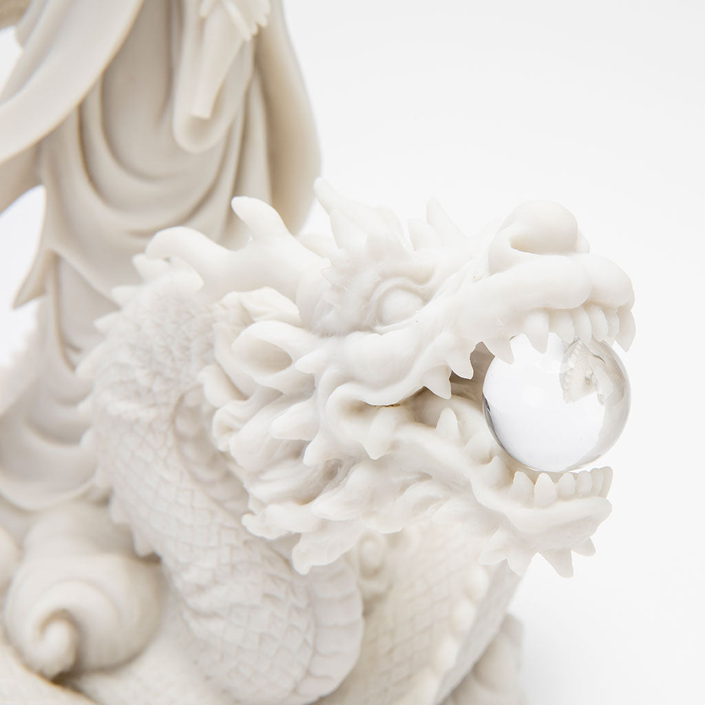 Marble Quan Yin Riding Dragon Statue