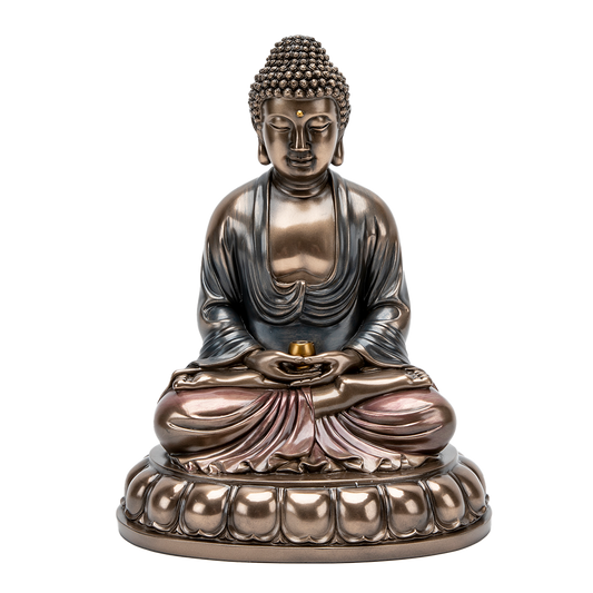 Bronze Meditating Buddha Statue with Alms Bowl