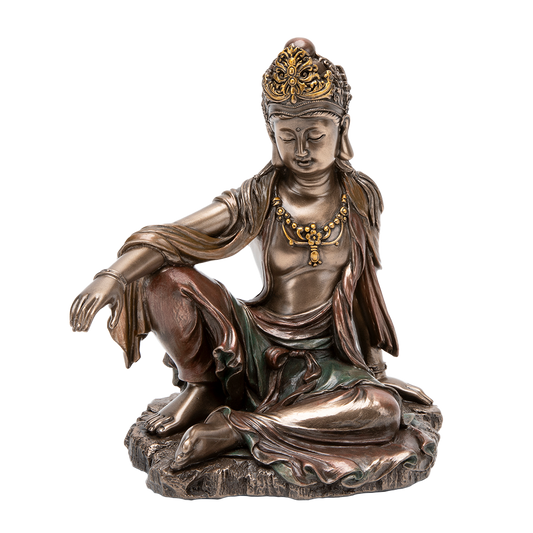 Bronze Kuan Yin Royal Ease Statue