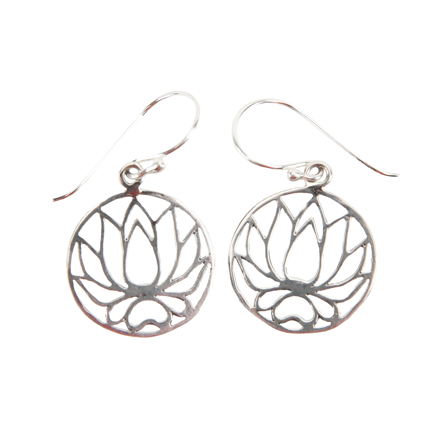 Silver Lotus Flower Dangle Earrings