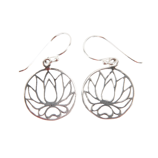 Silver Lotus Flower Dangle Earrings