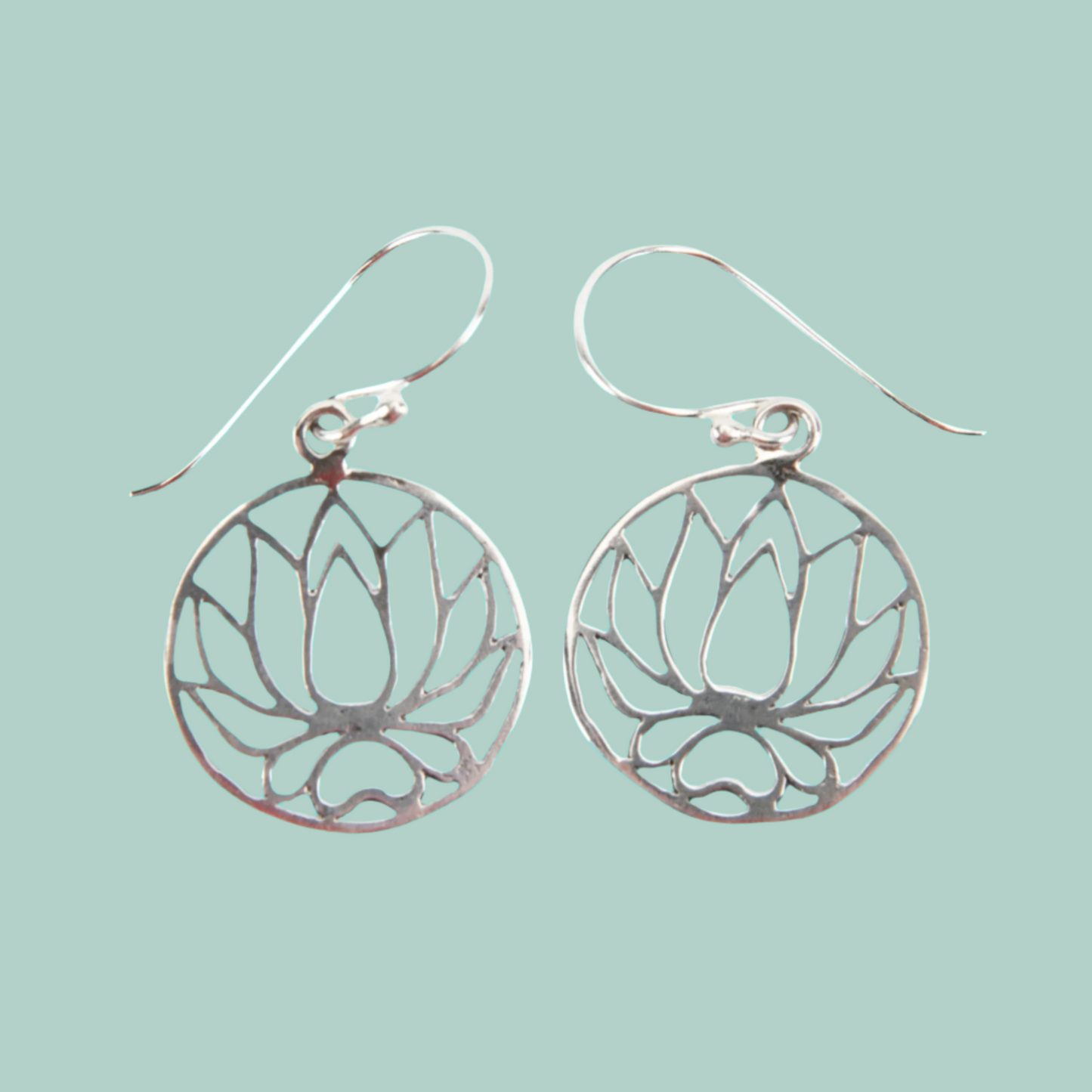 Silver Lotus Flower Dangle Earrings