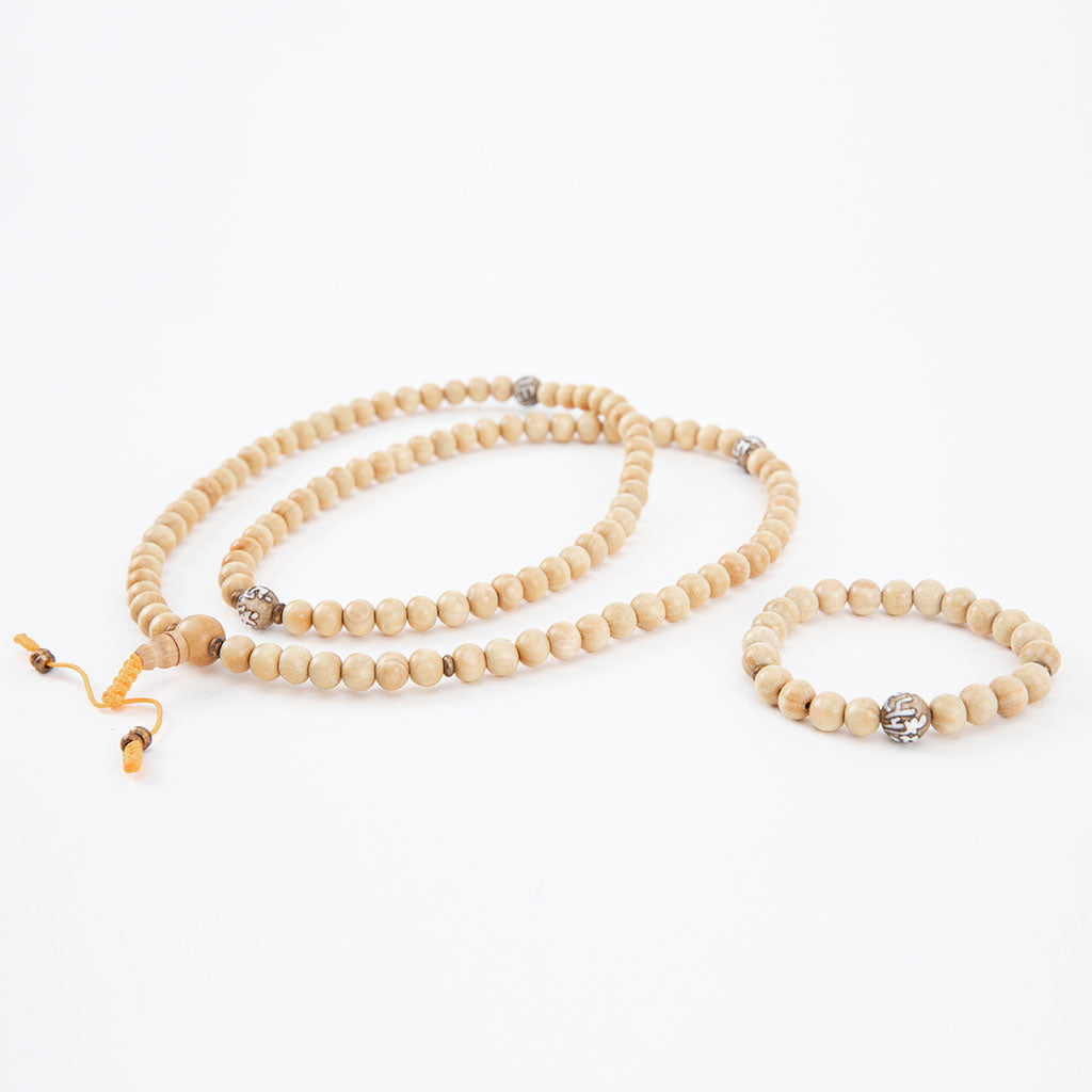 Conch Mantra Bead & Raw Sandalwood Mala Set