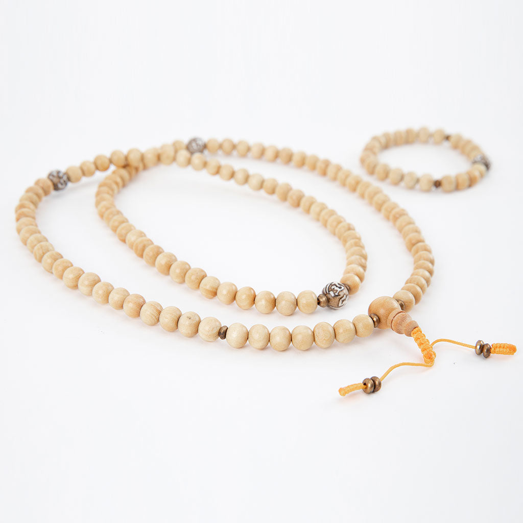 Conch Mantra Bead & Raw Sandalwood Mala Set