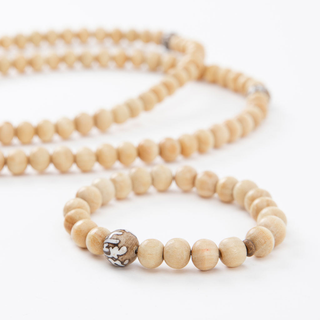 Conch Mantra Bead & Raw Sandalwood Mala Set
