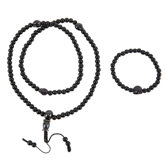 Onyx Skull Mala Bead Set