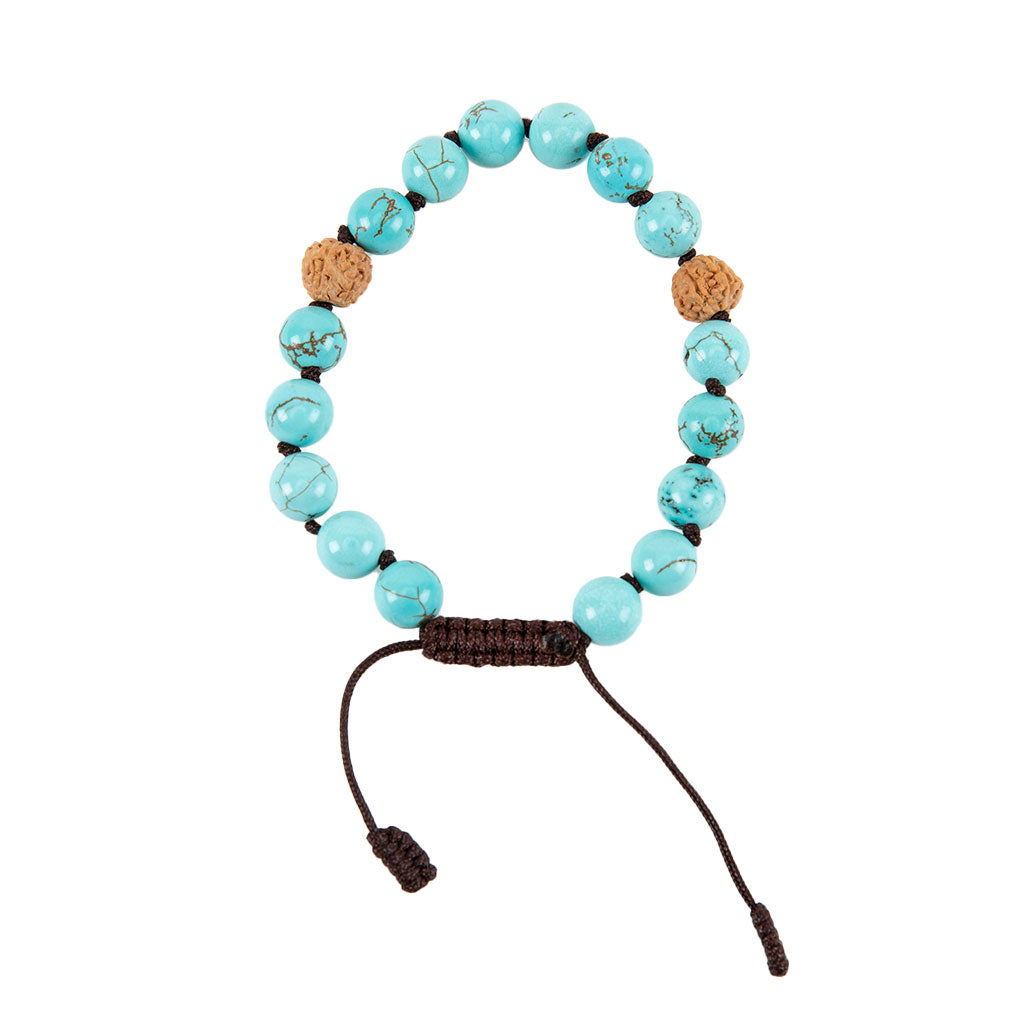 Adjustable Rudraksha & Turquoise Beaded Bracelet