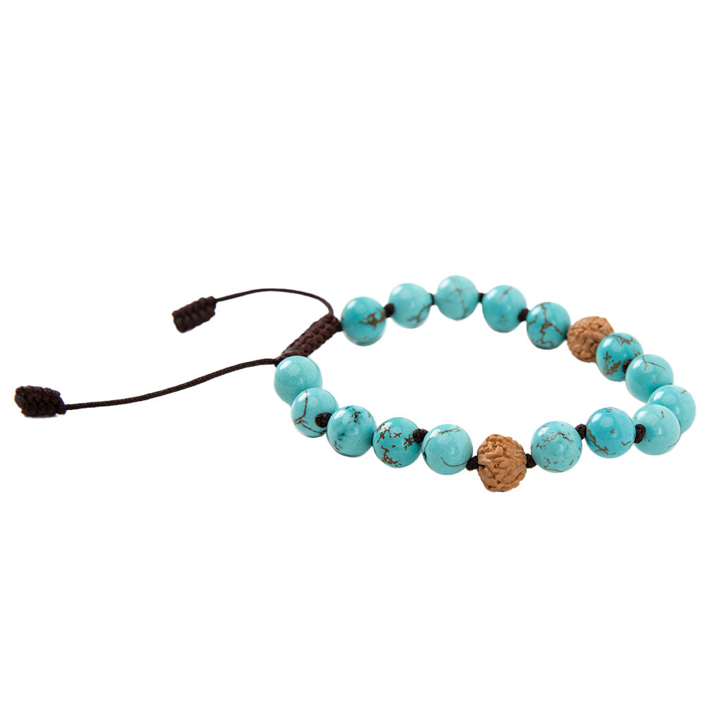 Adjustable Rudraksha & Turquoise Beaded Bracelet