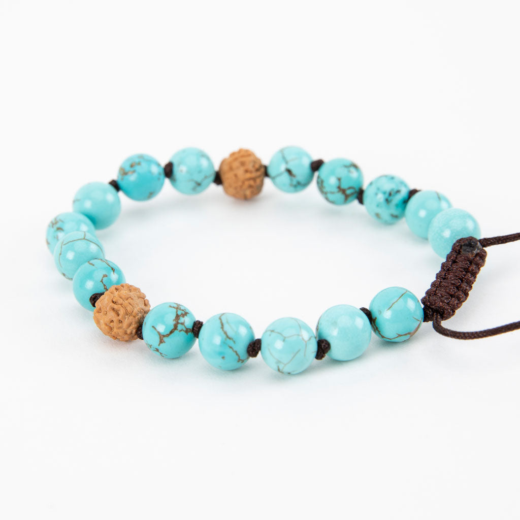 Adjustable Rudraksha & Turquoise Beaded Bracelet