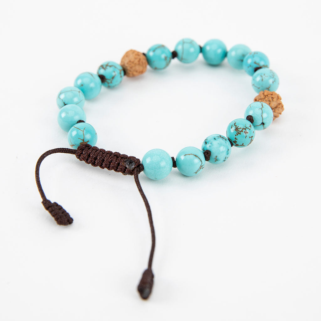 Adjustable Rudraksha & Turquoise Beaded Bracelet