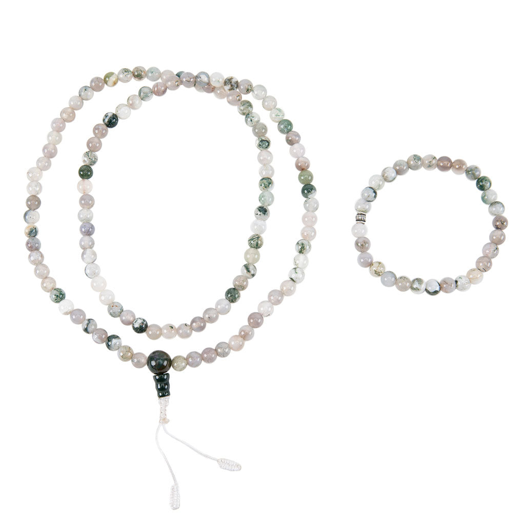 Moss Agate Mala Beads Set