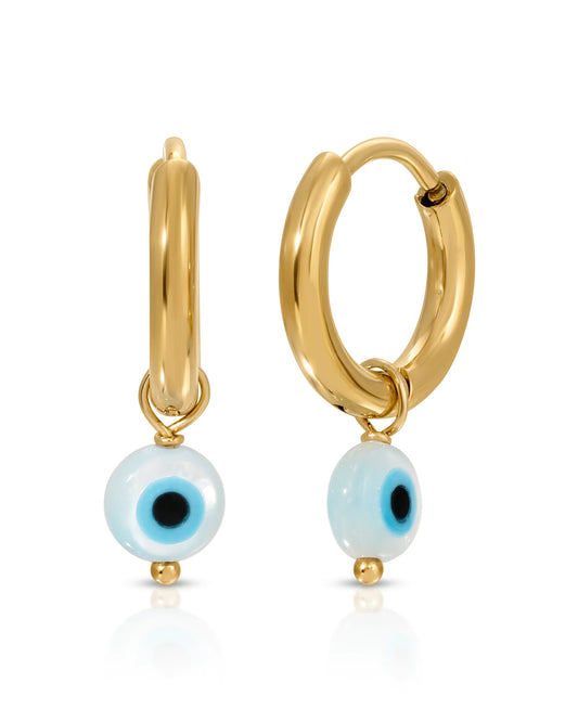 Gold Hoop Evil Eye Earrings