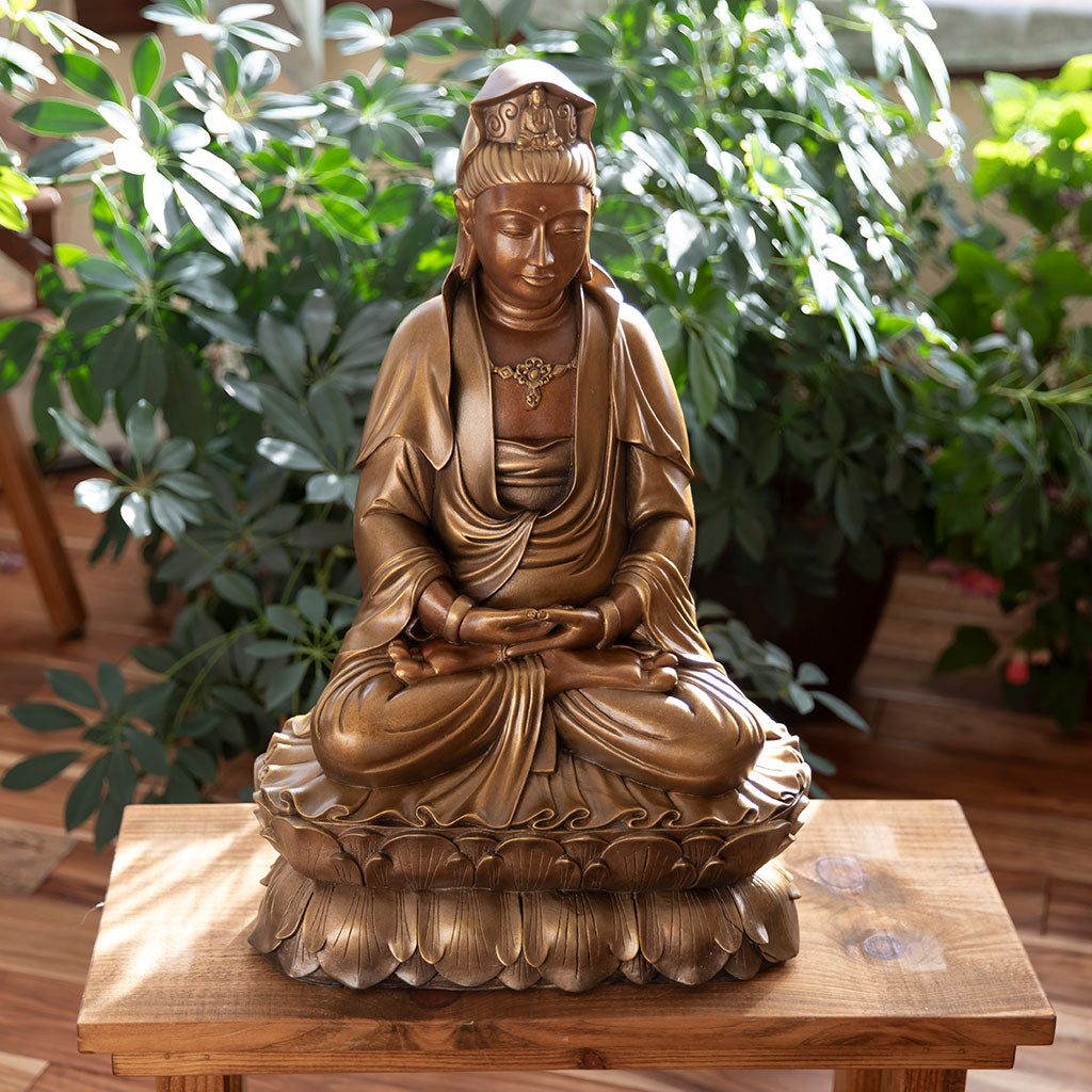 Seated Bronze Garden Kuan Yin Statue