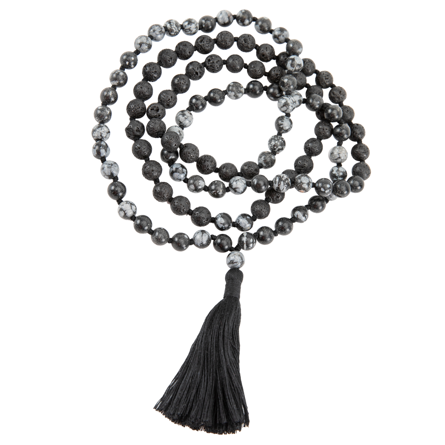 Handmade Prayer Beads: Lava and Snowflake Obsidian Mala