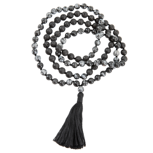 Handmade Prayer Beads: Lava and Snowflake Obsidian Mala