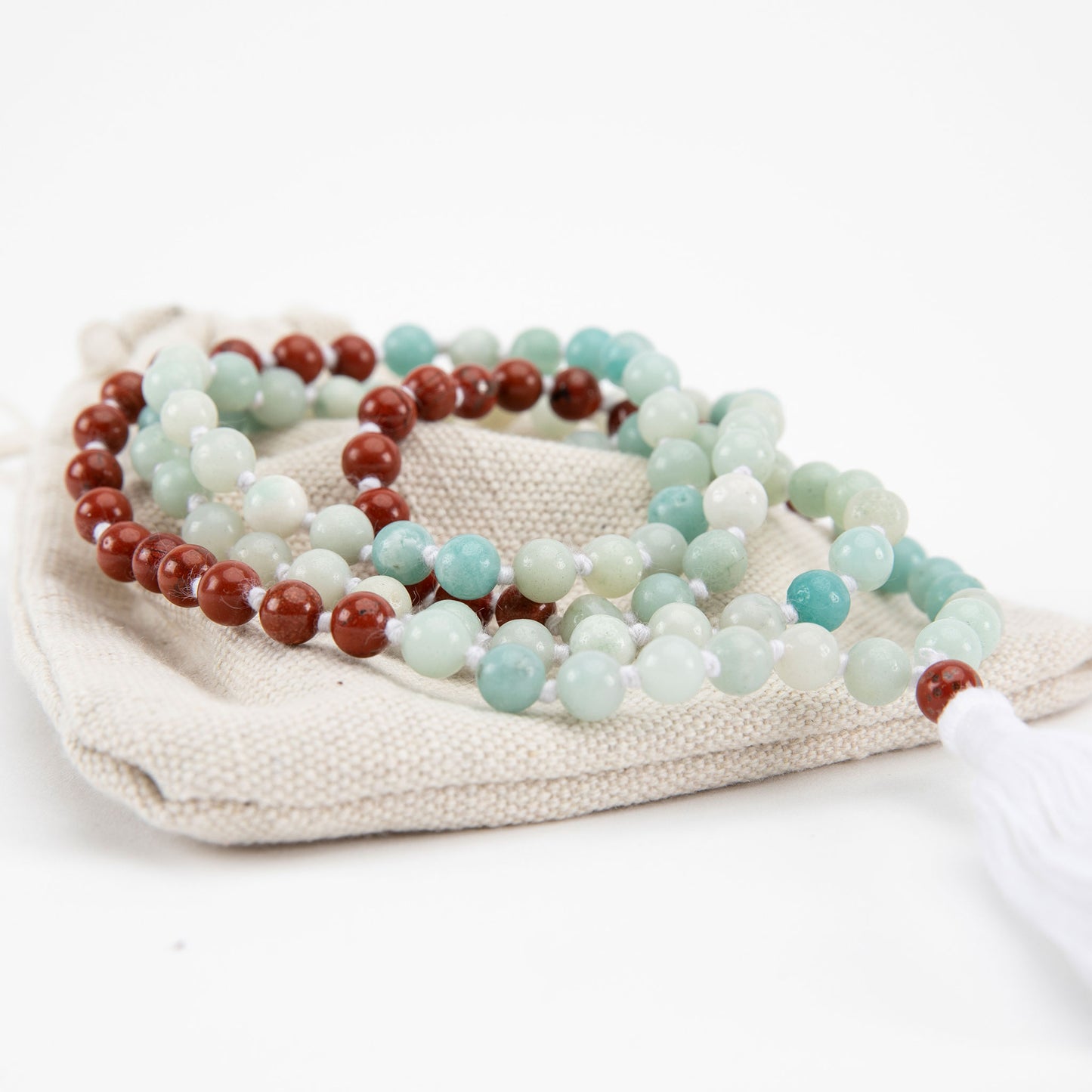 Handmade Prayer Beads: Red Jasper and Amazonite Mala
