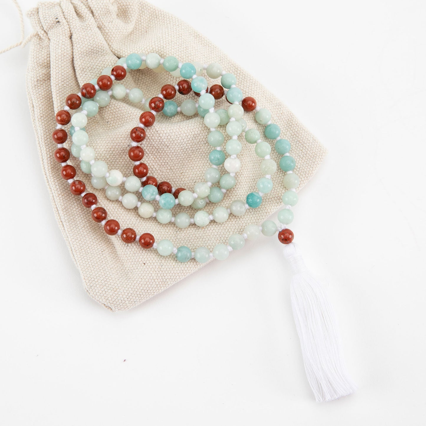 Handmade Prayer Beads: Red Jasper and Amazonite Mala