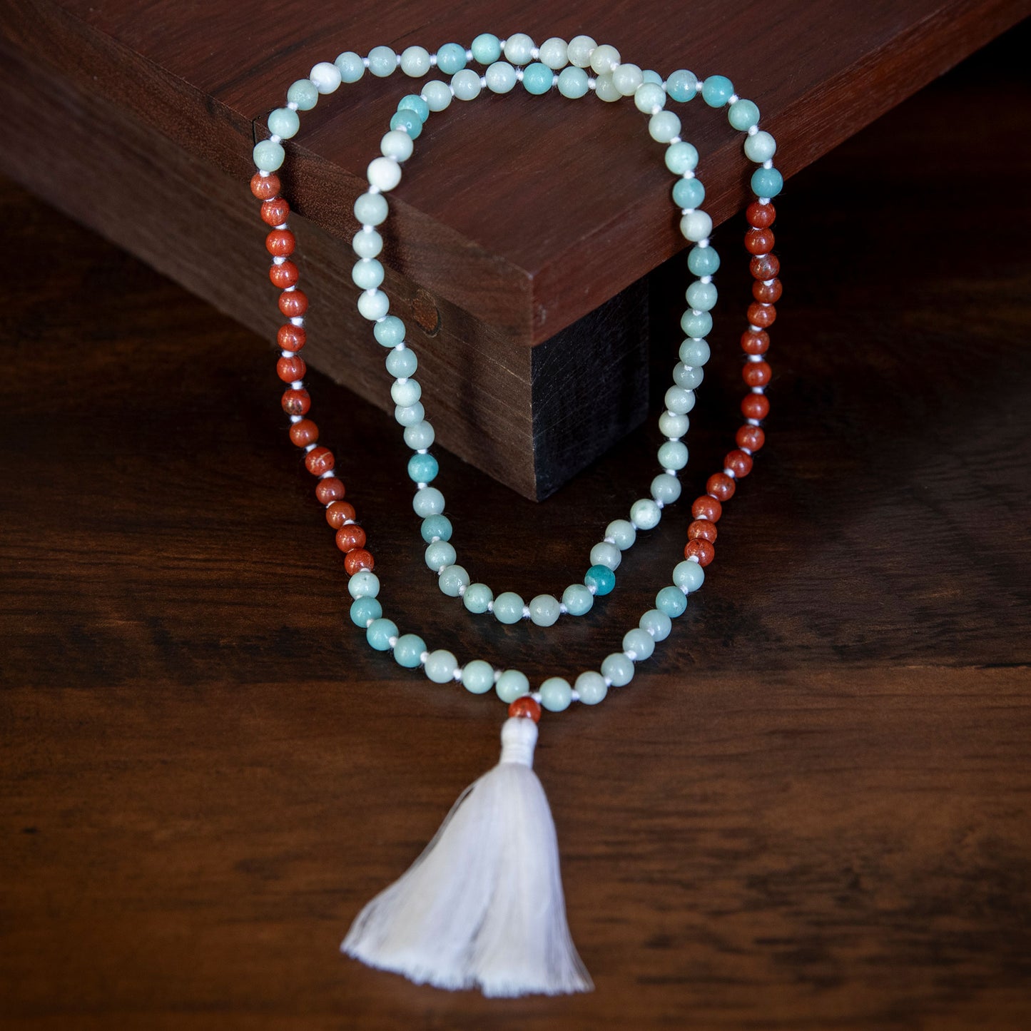 Handmade Prayer Beads: Red Jasper and Amazonite Mala