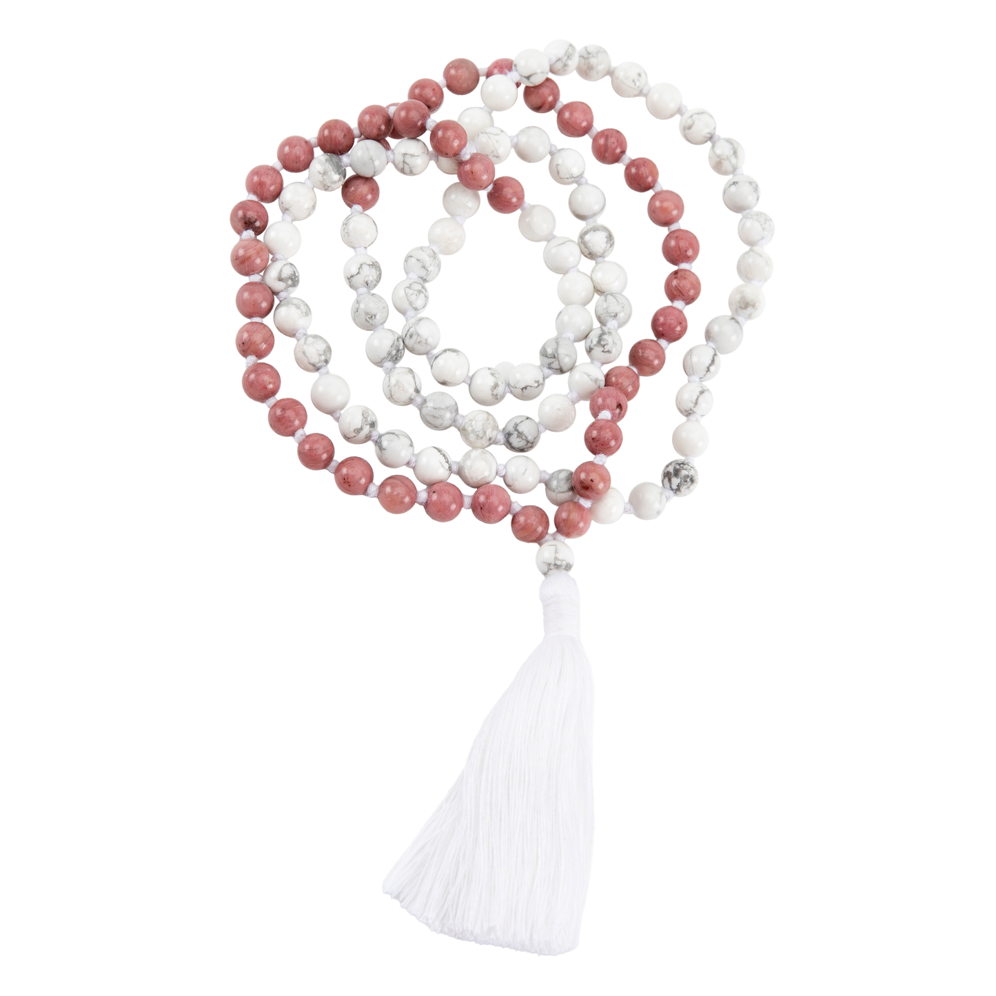 Handmade Prayer Beads: Rhodonite and Howlite Mala