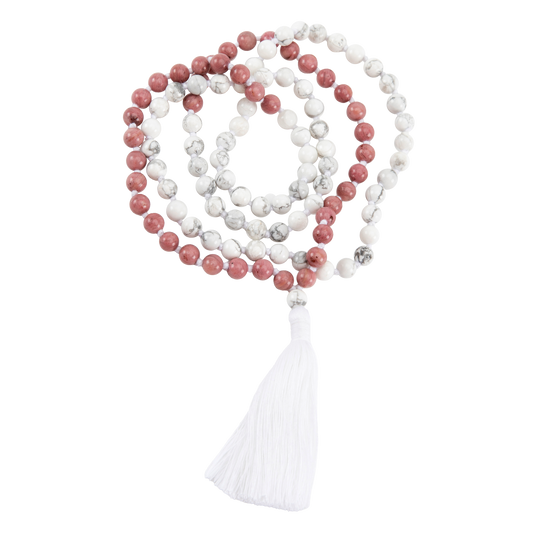Handmade Prayer Beads: Rhodonite and Howlite Mala
