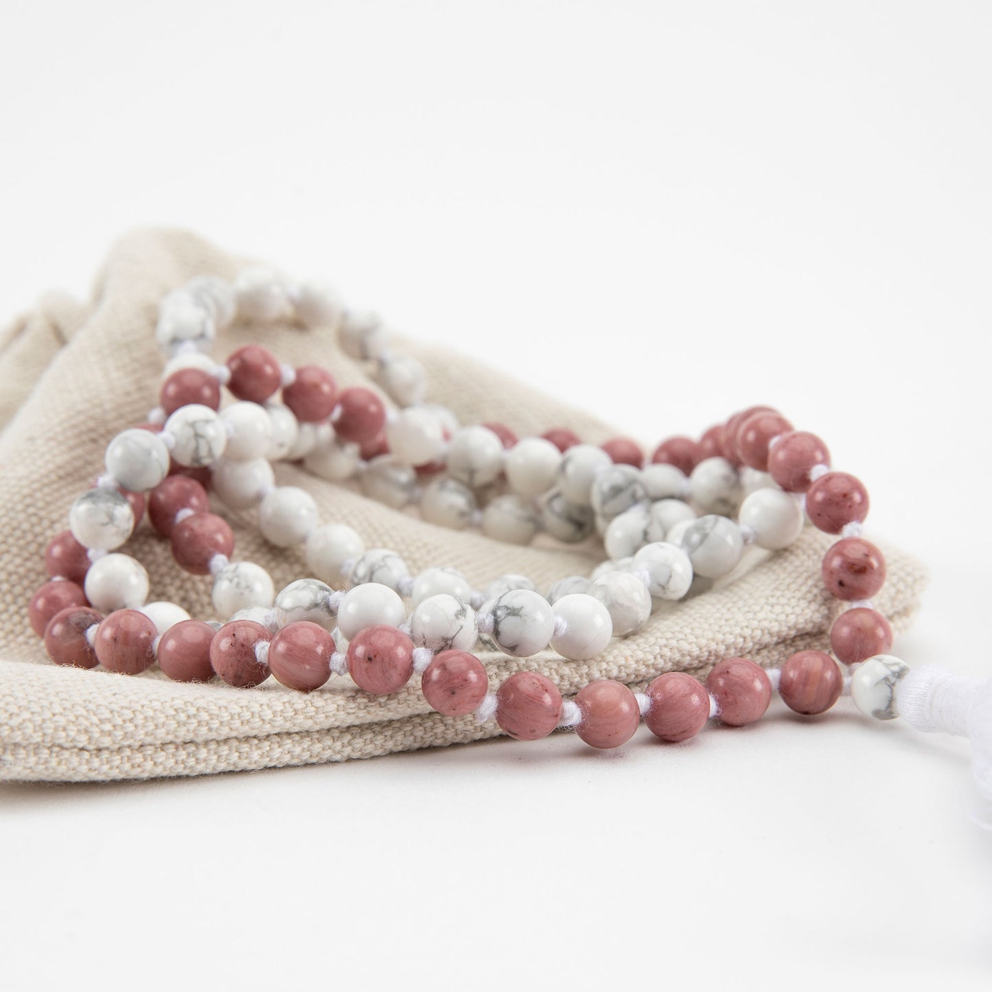 Handmade Prayer Beads: Rhodonite and Howlite Mala