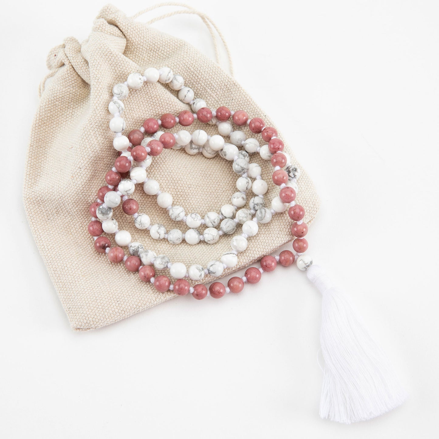 Handmade Prayer Beads: Rhodonite and Howlite Mala