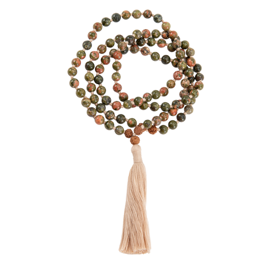 Handmade Prayer Beads: Unakite Mala