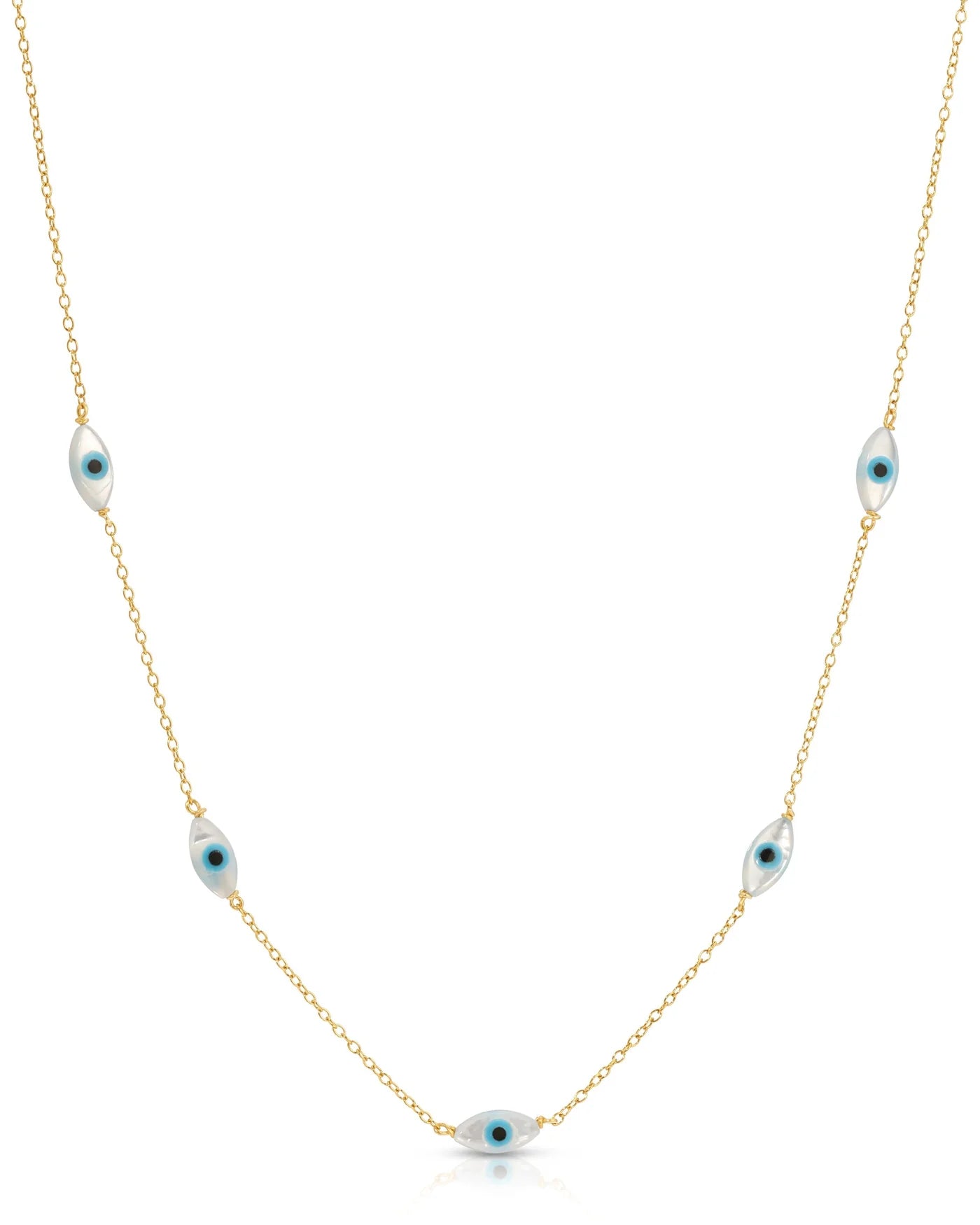 Dainty Gold Necklace: Evil Eye Charms