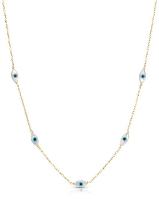 Dainty Gold Necklace: Evil Eye Charms