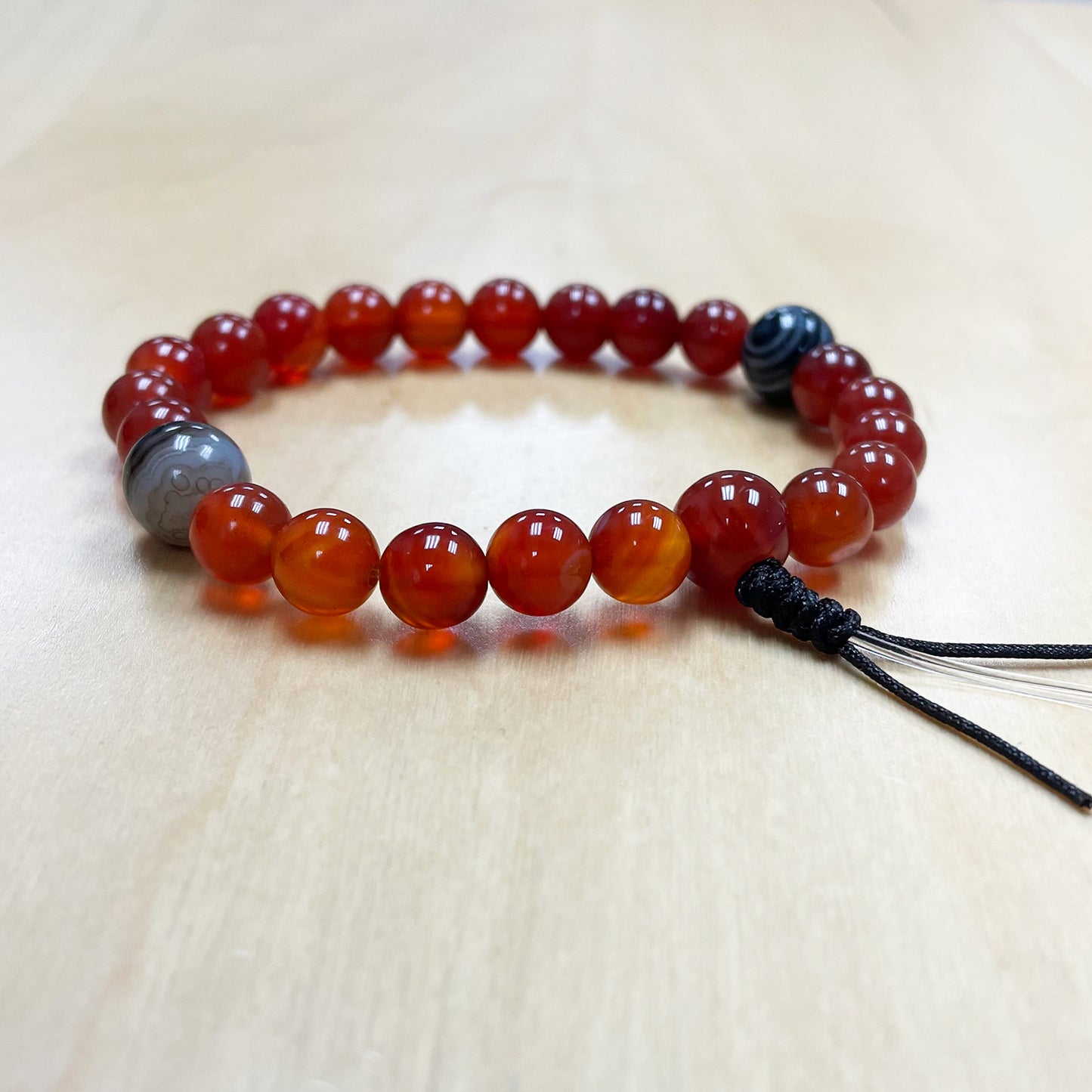 Carnelian Stretchy Mala with Banded Agate