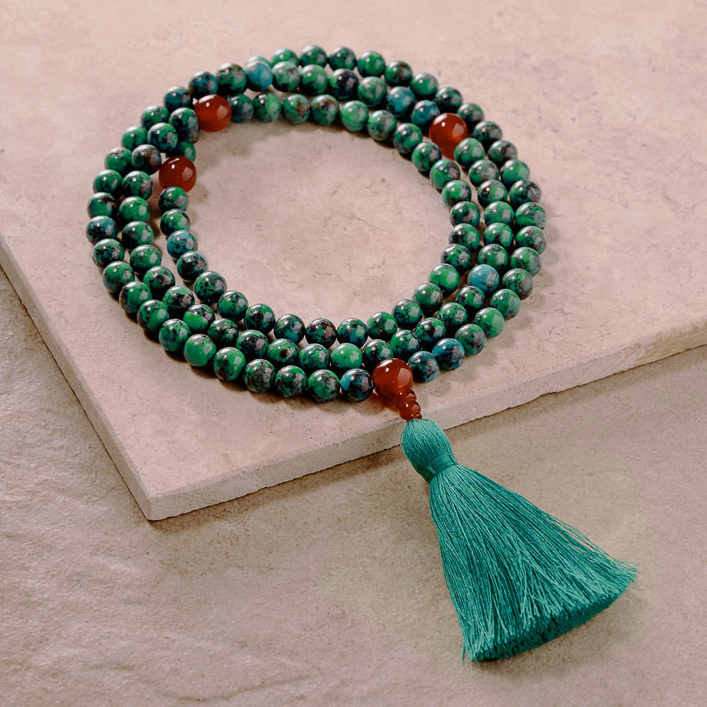 Turquoise with Carnelian Mala, 108 Beads