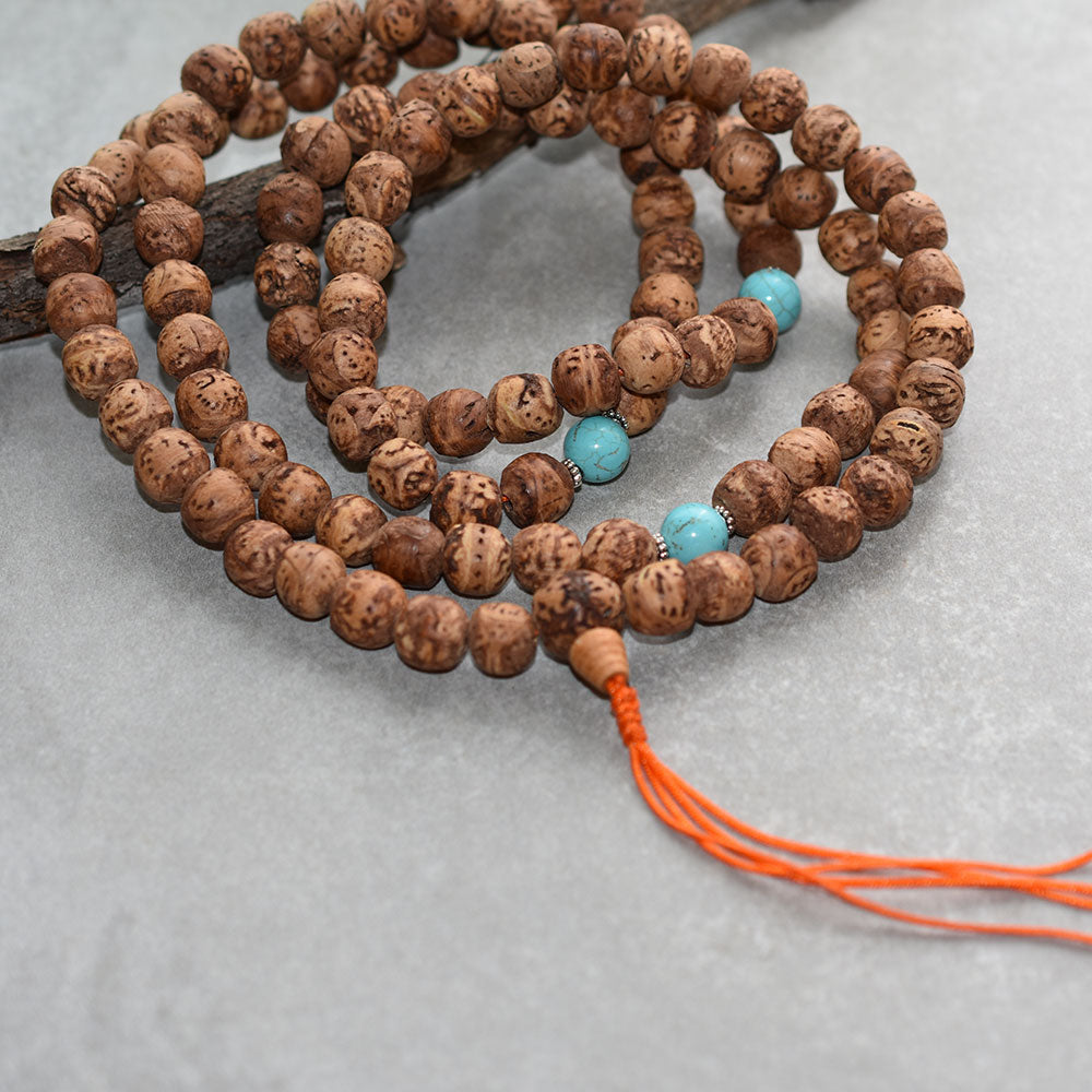 Bodhgaya Bodhi Seed Mala with Turquoise, 108 beads. – DharmaCrafts