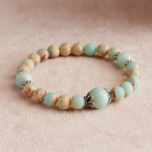 Matte Aqua Terra Jasper and Amazonite Stretchy Wrist Mala Bracelet
