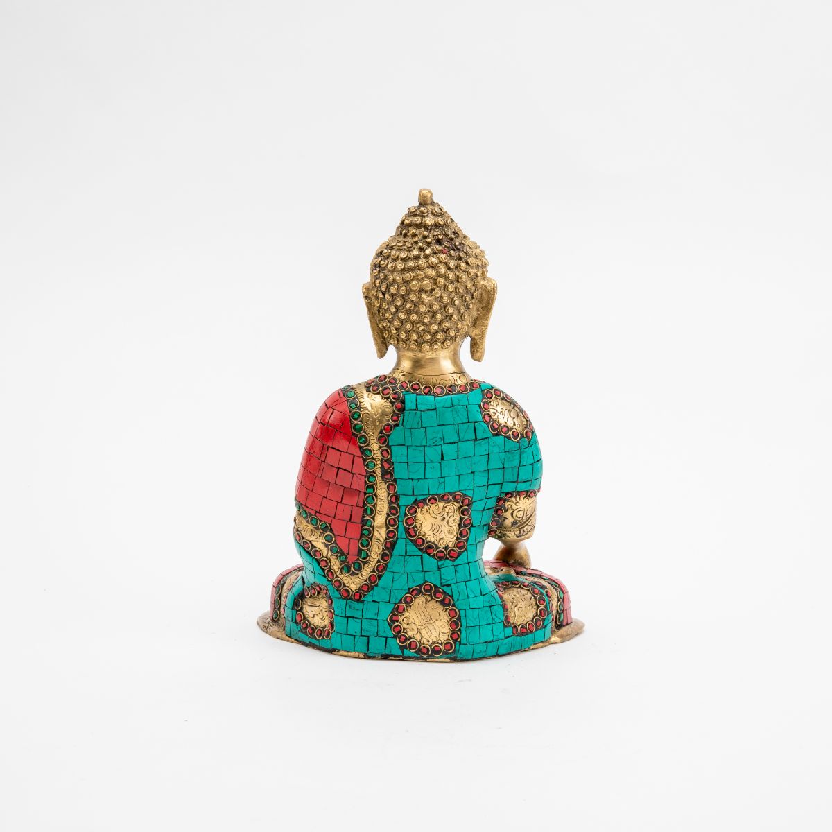 Brass Buddha Statue with Colorful Mosaic Robe - 10"