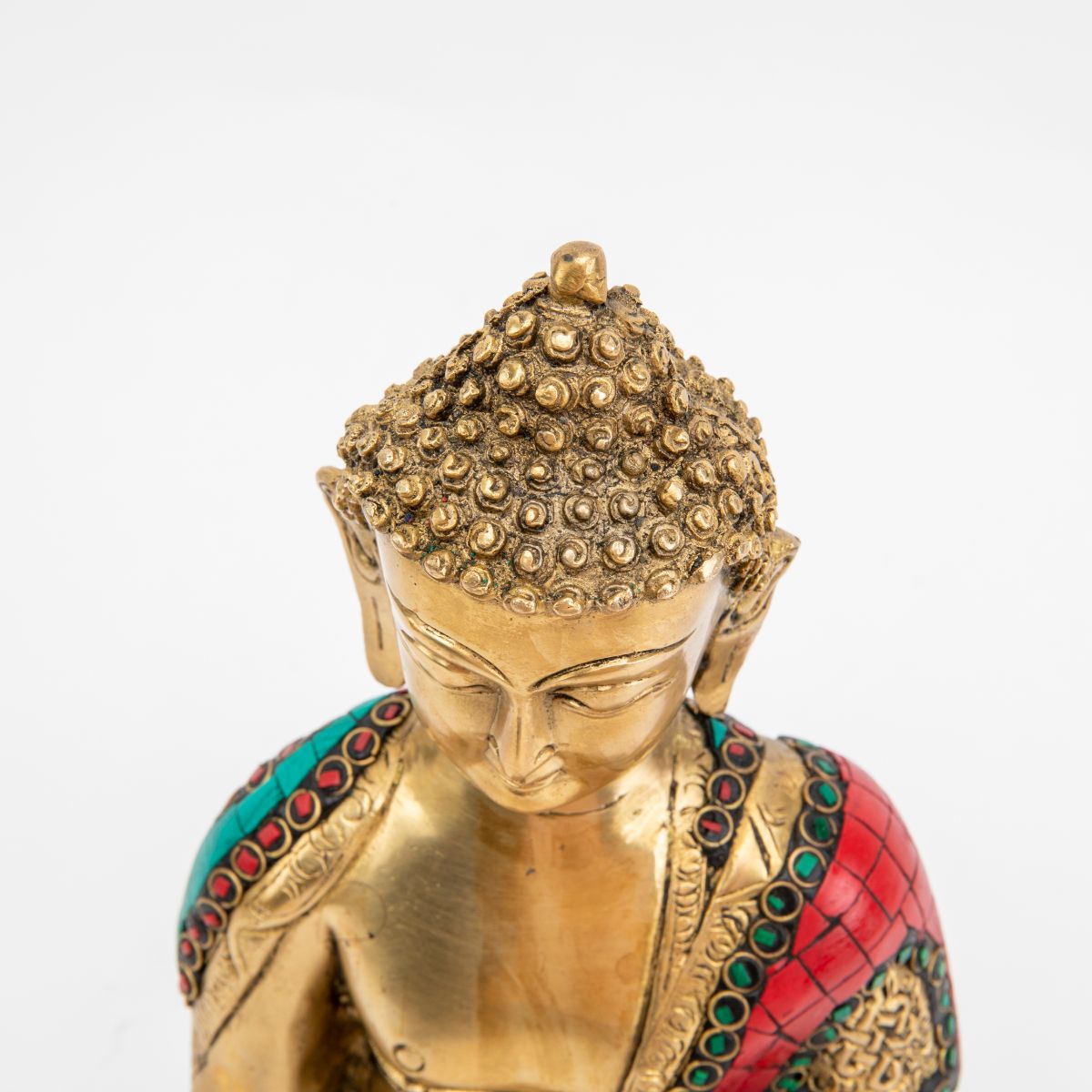 Brass Buddha Statue with Colorful Mosaic Robe - 10"