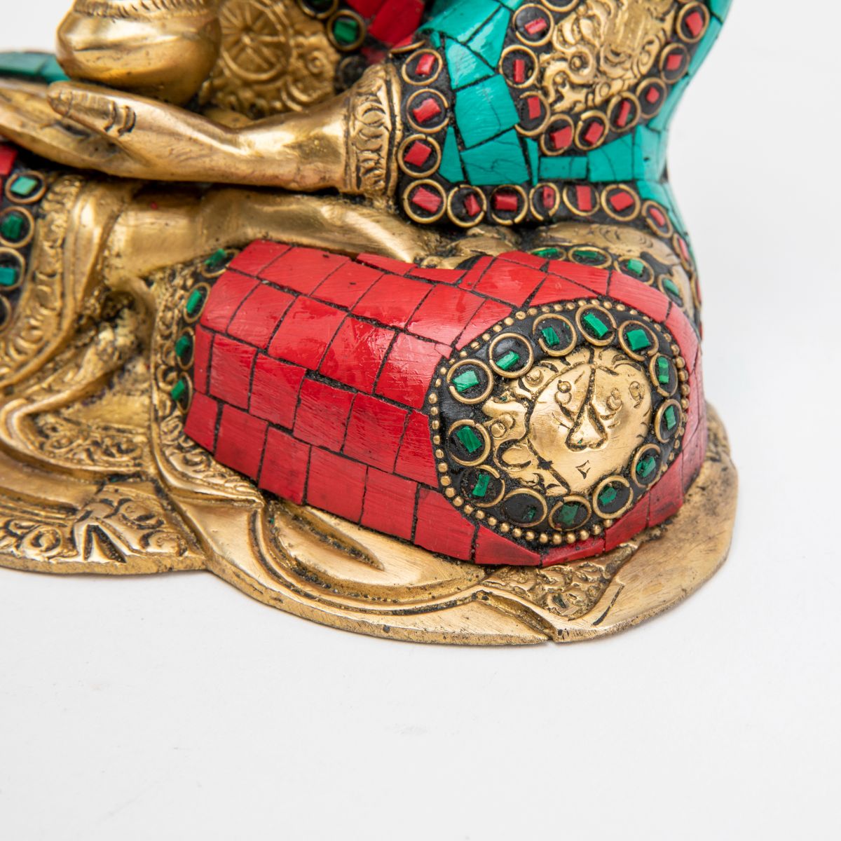 Brass Buddha Statue with Colorful Mosaic Robe - 10"