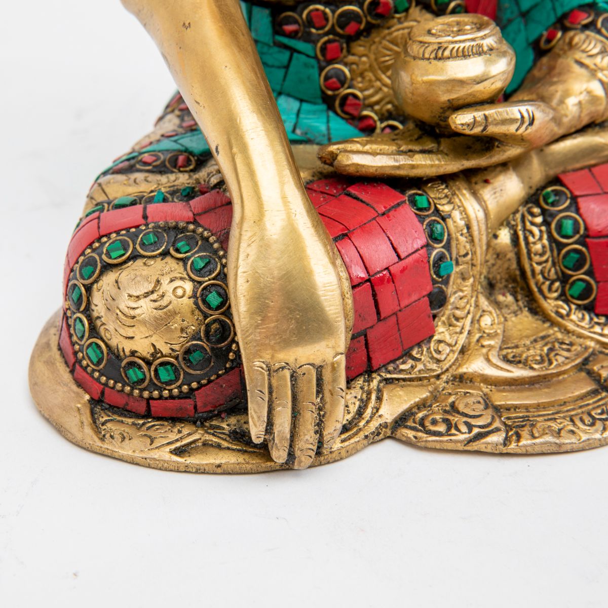 Brass Buddha Statue with Colorful Mosaic Robe - 10"