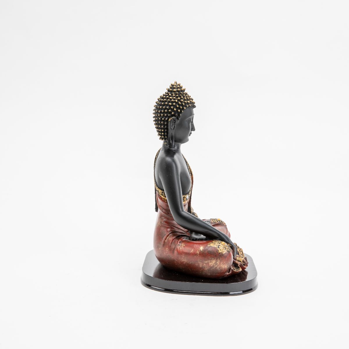 Black Polyresin Buddha Statue with Red Embellished Robe - 9.75"