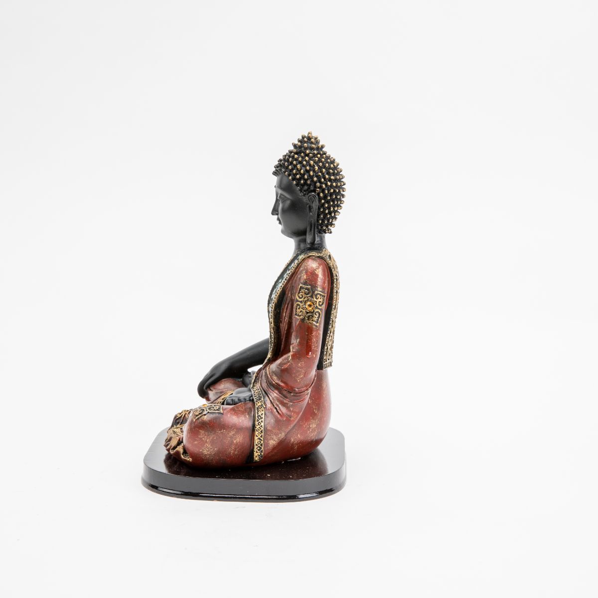 Black Polyresin Buddha Statue with Red Embellished Robe - 9.75"