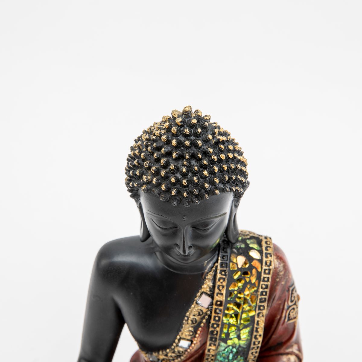 Black Polyresin Buddha Statue with Red Embellished Robe - 9.75"